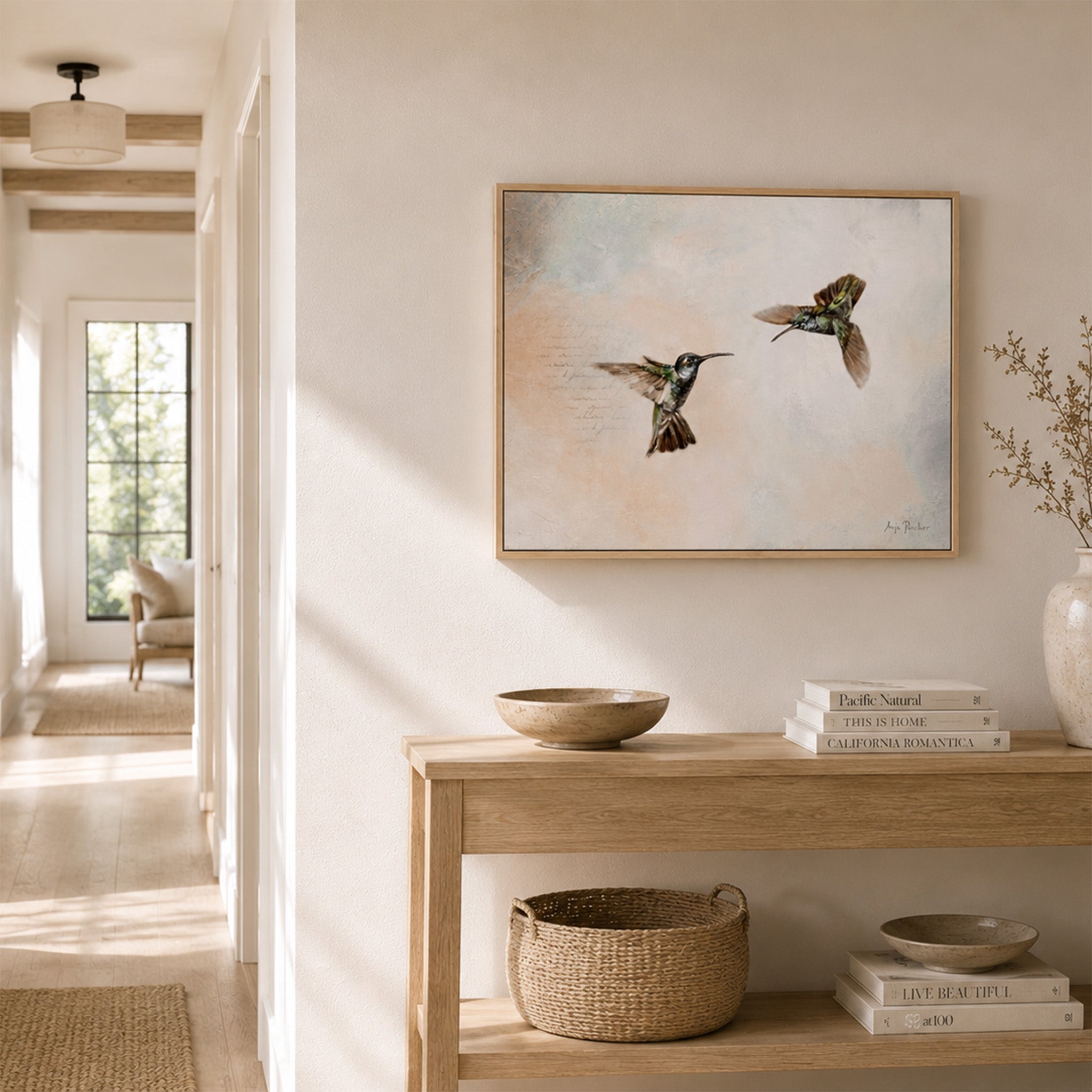 Soft Blue Hummingbird Canvas Print & Paper Wall Art | Coastal