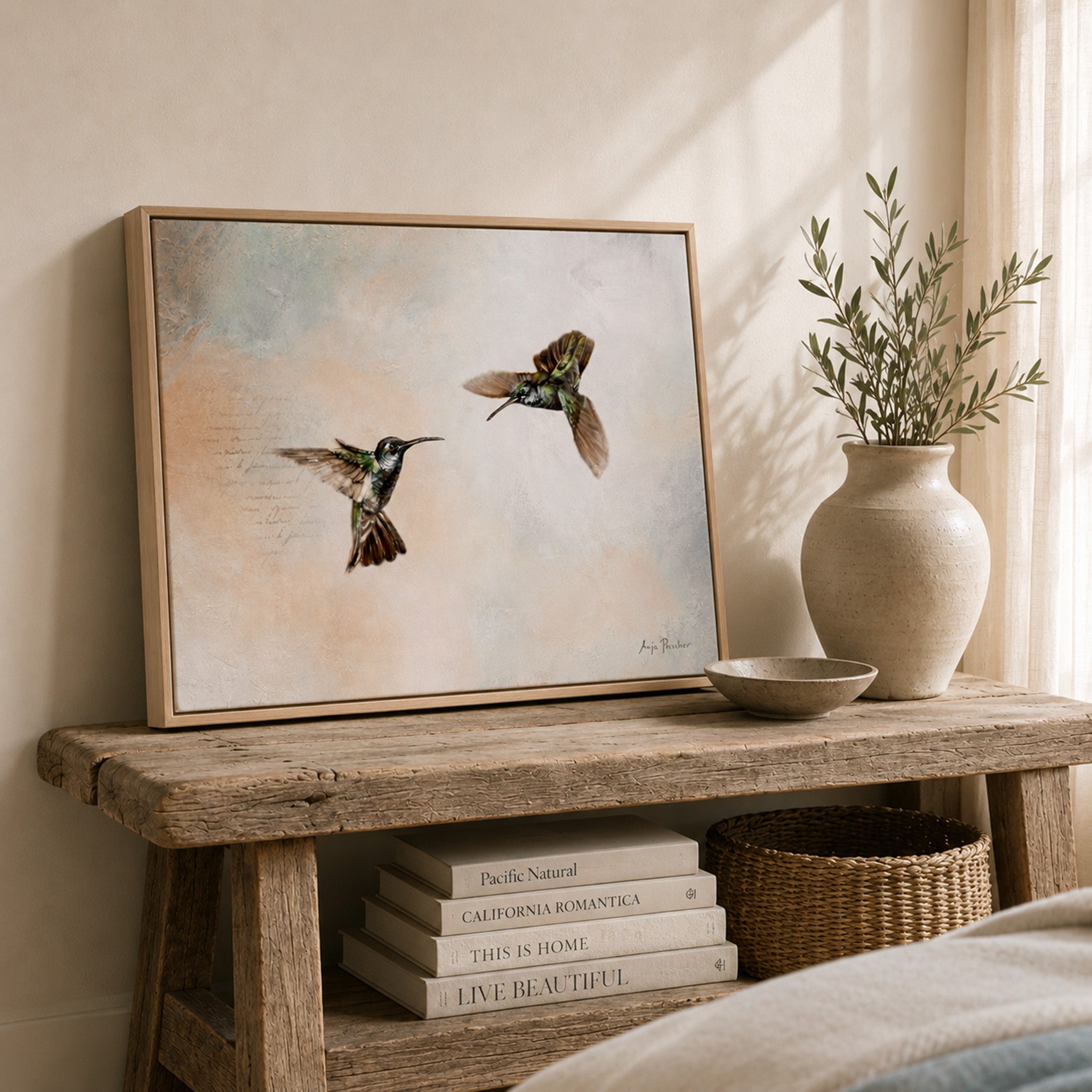 Soft Blue Hummingbird Canvas Print & Paper Wall Art | Coastal